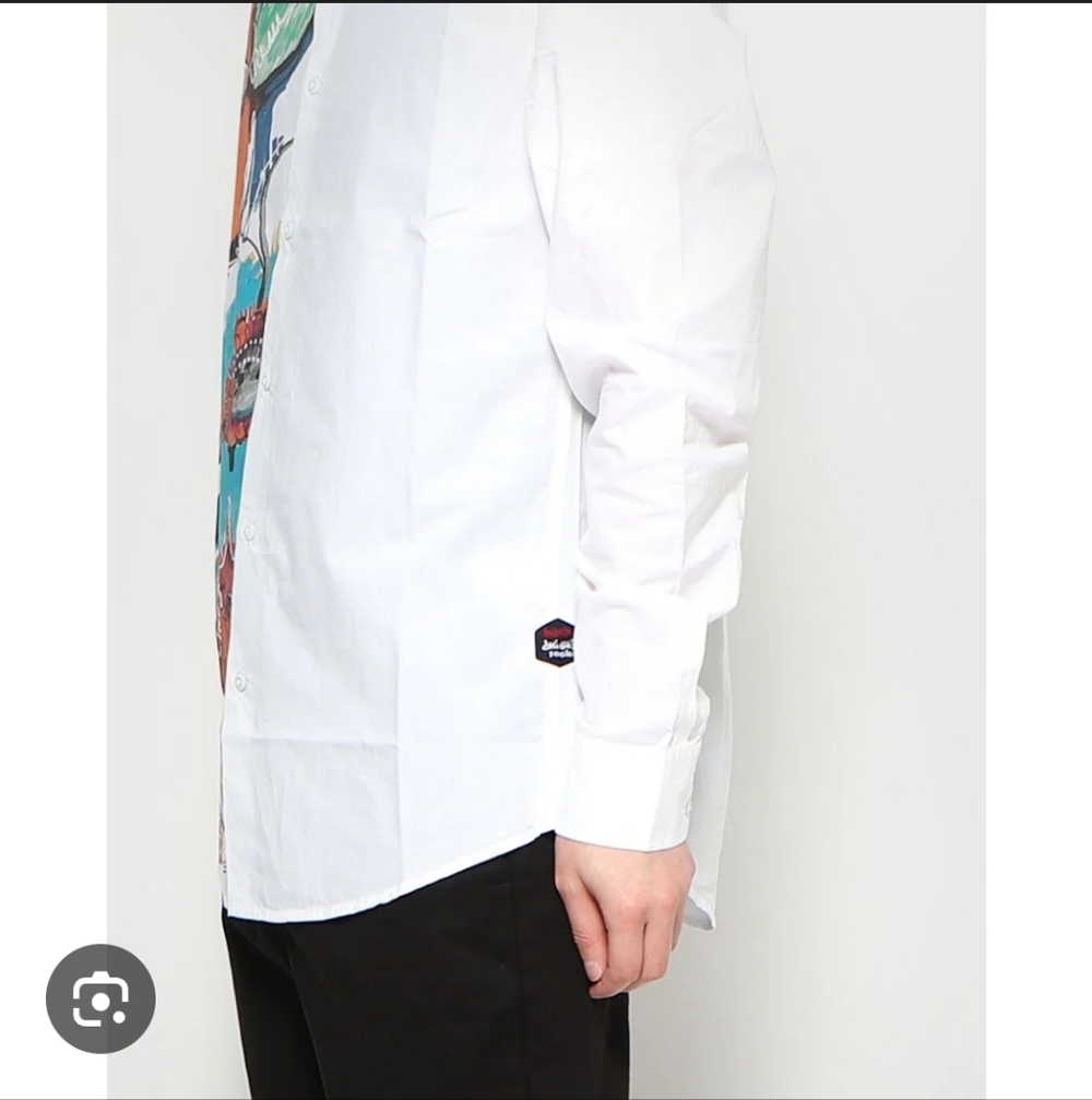 Desigual Graphic Button Down Shirt White Art Print Long Sleeve Size L - Picture 3 of 9